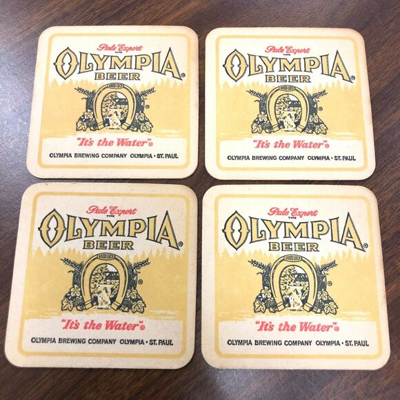 4 Vtg Olympia Beer Pale Export Beer Mat Coasters Square Paperboard 3 3/8" - Picture 1 of 5